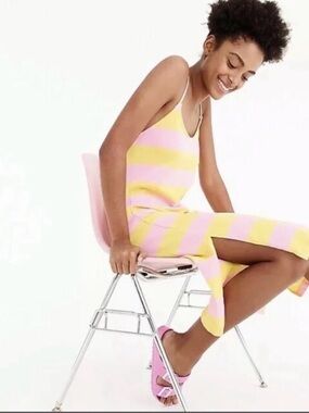J. Crew Pink and Yellow Striped Midi Dress